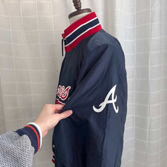 Vintage Majestic Atlanta Braves Jacket Mens XXL Embroidered USA Flag Varsity - Picture 5 of 11